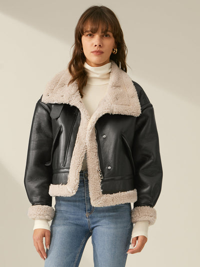 Sherpa & Lined Shearling Leather Flight Jacket