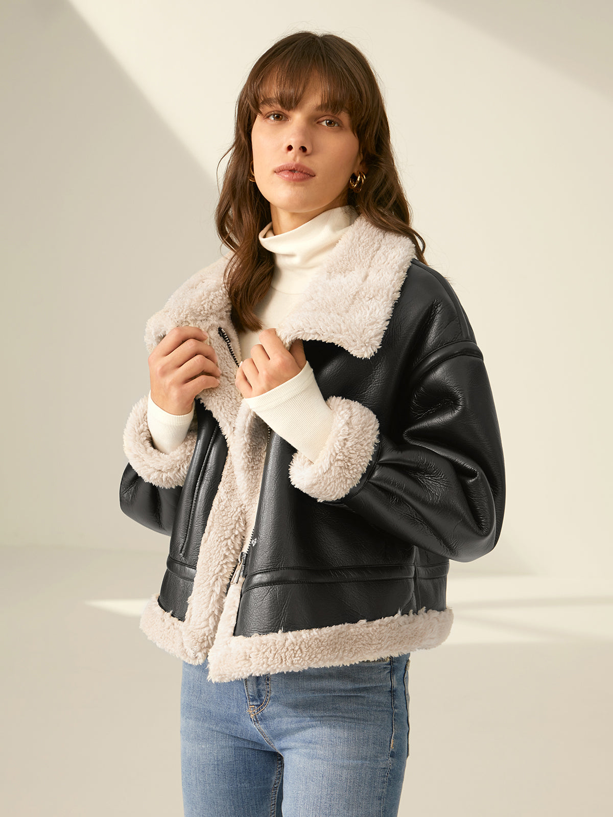 Sherpa & Lined Shearling Leather Flight Jacket