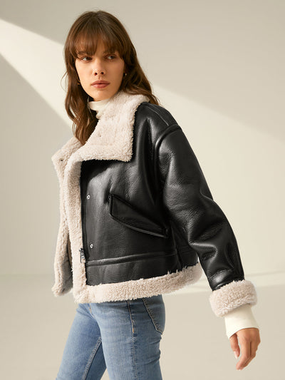 Sherpa & Lined Shearling Leather Flight Jacket