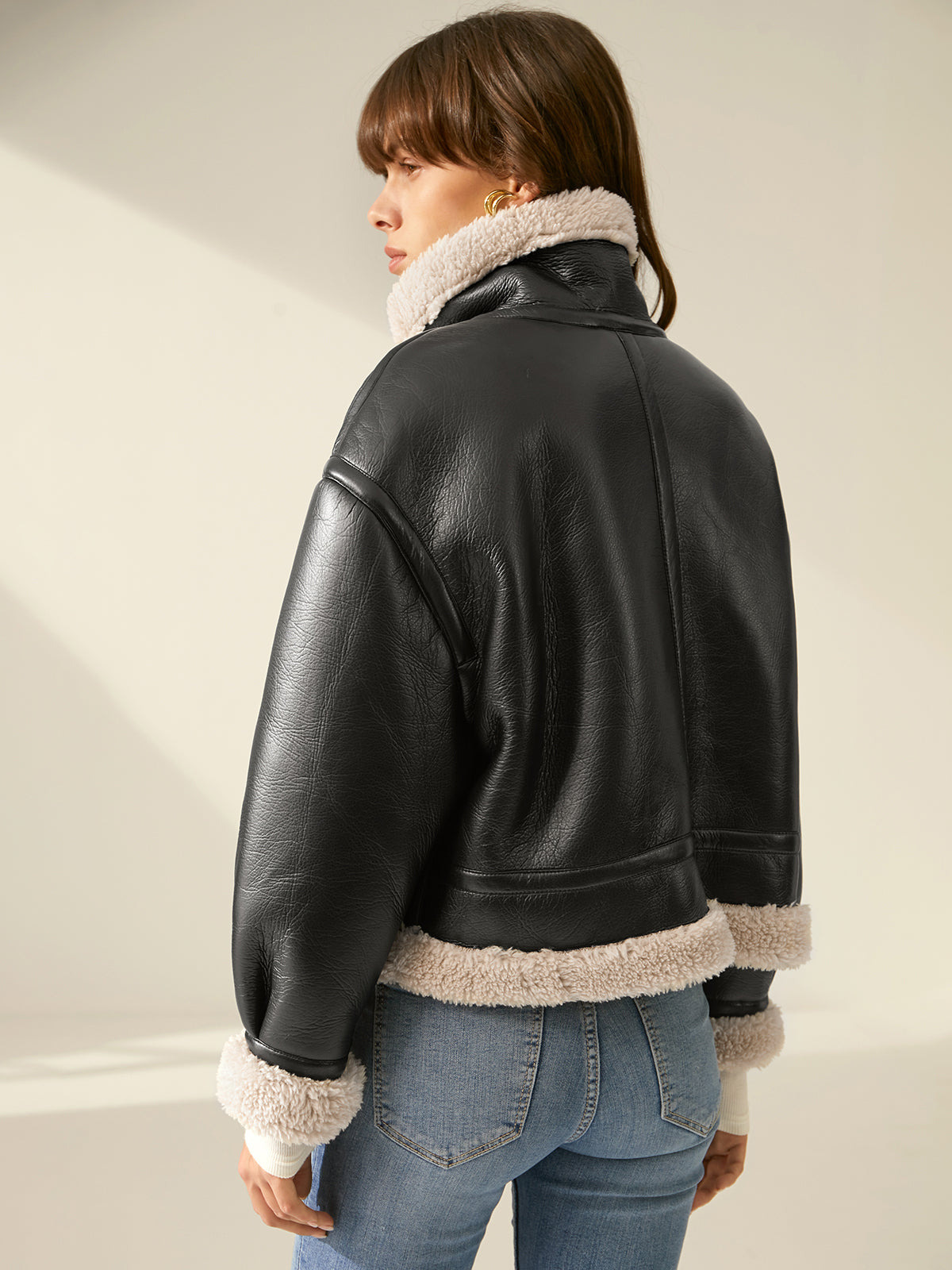 Sherpa & Lined Shearling Leather Flight Jacket