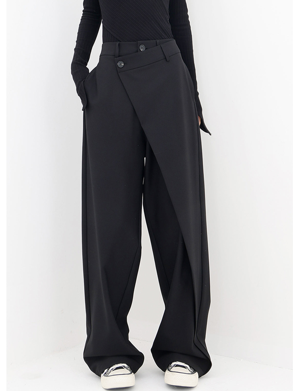 Asymmetrical Layer Button Wide Leg Dress Pants