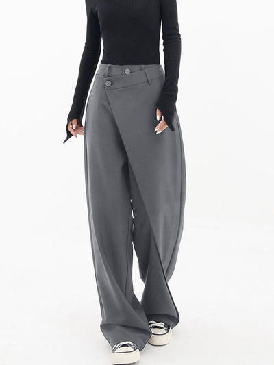 Asymmetrical Layer Button Wide Leg Dress Pants