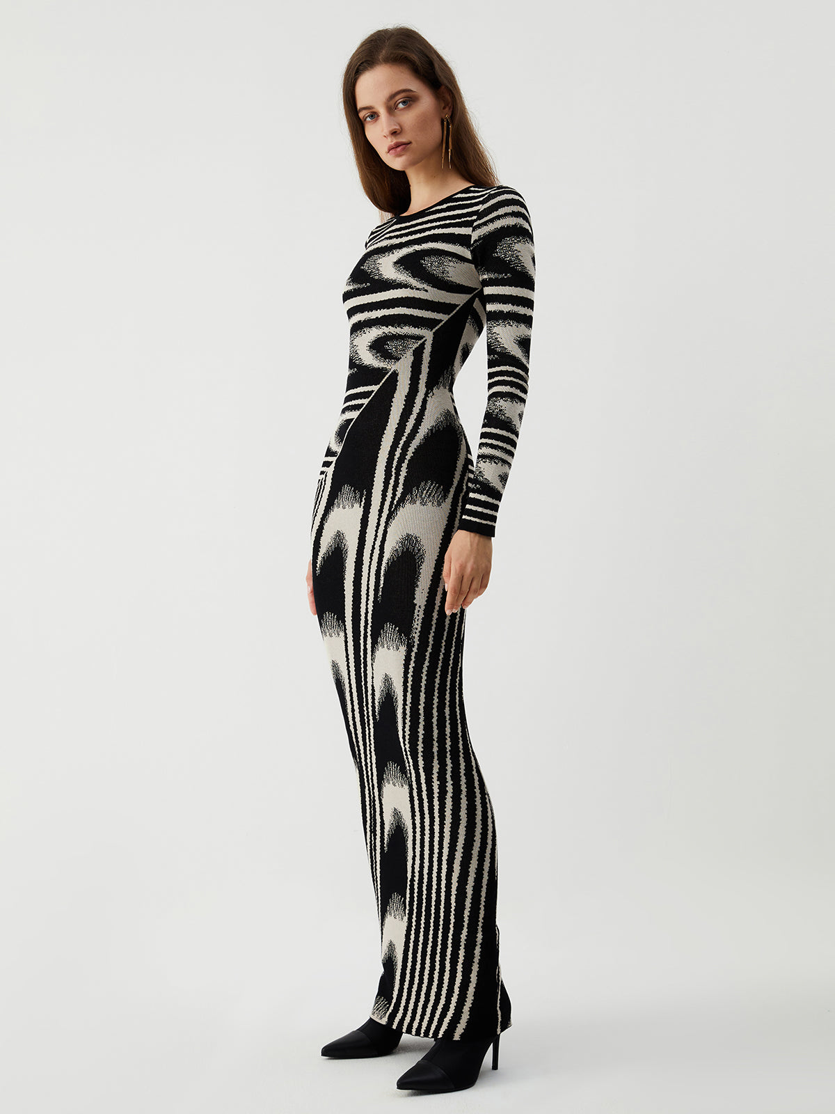 Zebra Print Long Sleeve Sweater Dress