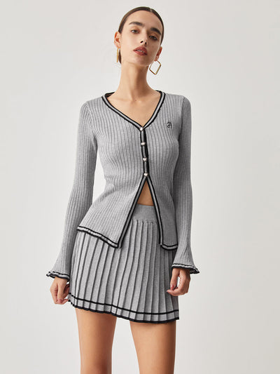 Cardigan - trim Curved With Matching Pleat Mini Skirt