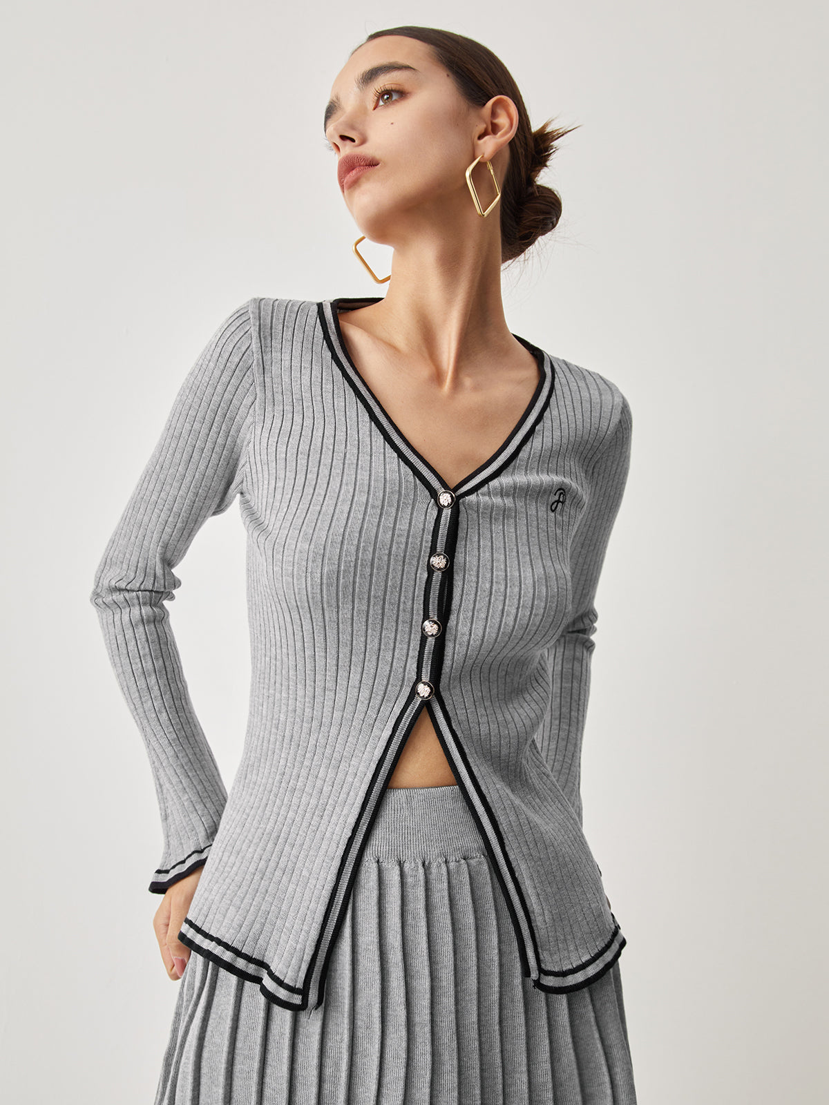 Cardigan - trim Curved With Matching Pleat Mini Skirt