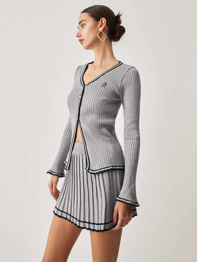 Cardigan - trim Curved With Matching Pleat Mini Skirt