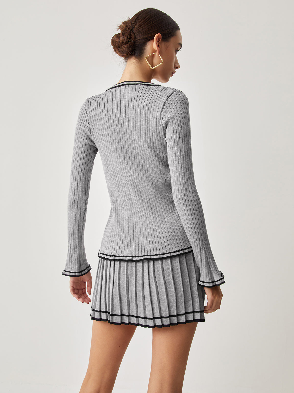 Cardigan - trim Curved With Matching Pleat Mini Skirt