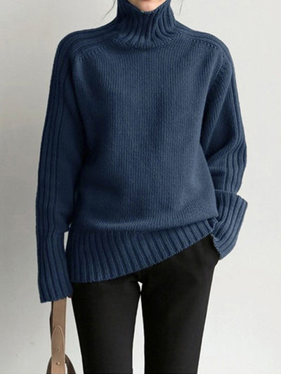 Solid High Neck Knit Sweater