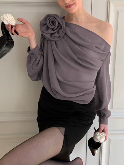 Chiffon Semi-sheer One Shoulder Asymmetrical Top