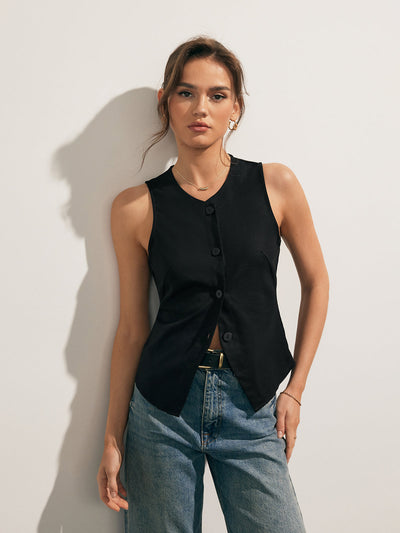 Linen & Blends Button Up Tank Top