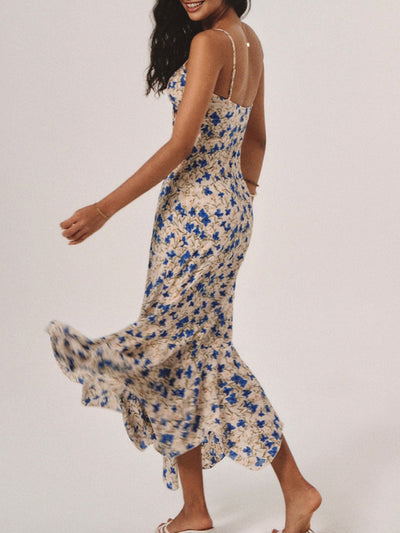 Floral & Print Knotted Irregular Long Dress