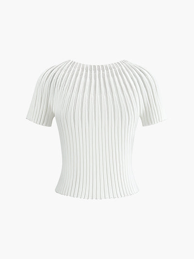 Plain - Short Sleeve Knit Top