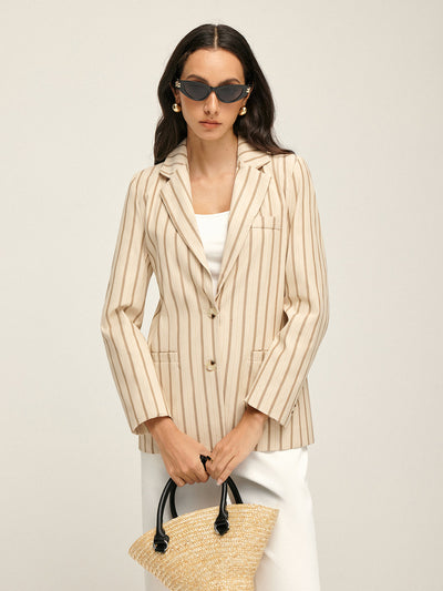 Lapel & Button Pinstripe Blazer