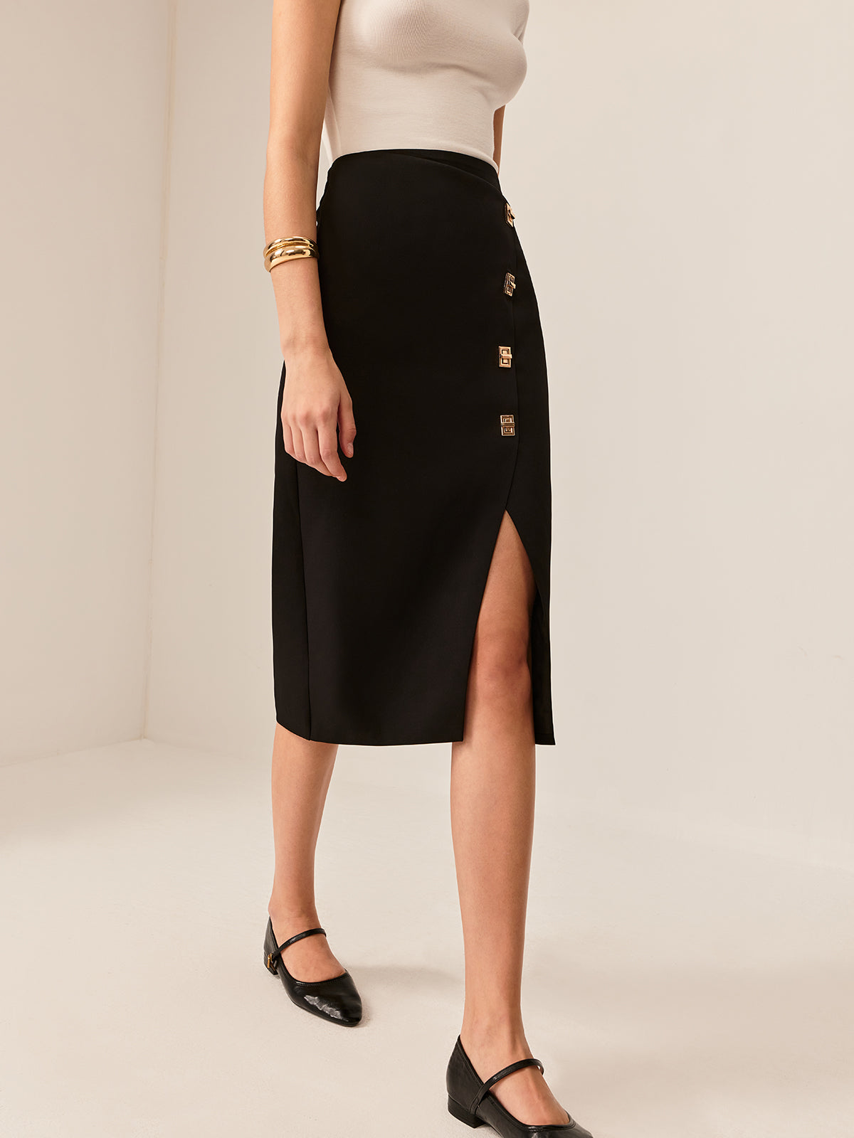 Metal - Detail Split Midi Skirt