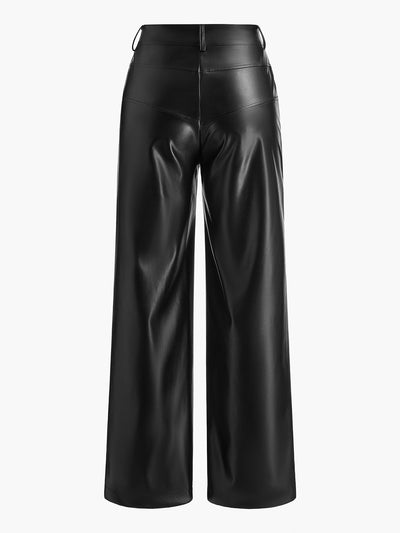 Mid-Waist Button PU Leather Pants