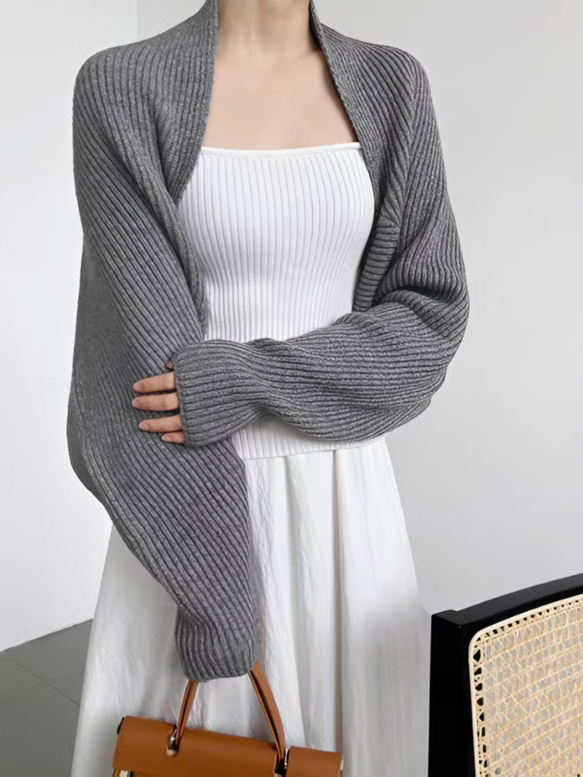 Solid Open-Front Shrug Sweater