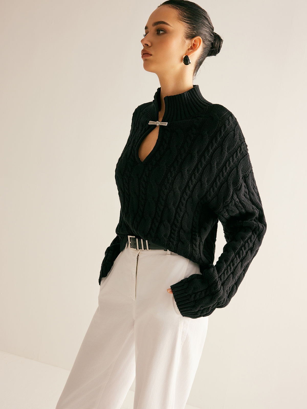 Cotton Keyhole Neckline Knit Top