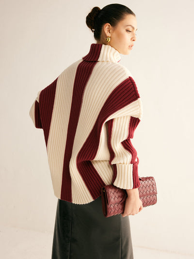 Ribbed Color Block Turtleneck Sweater