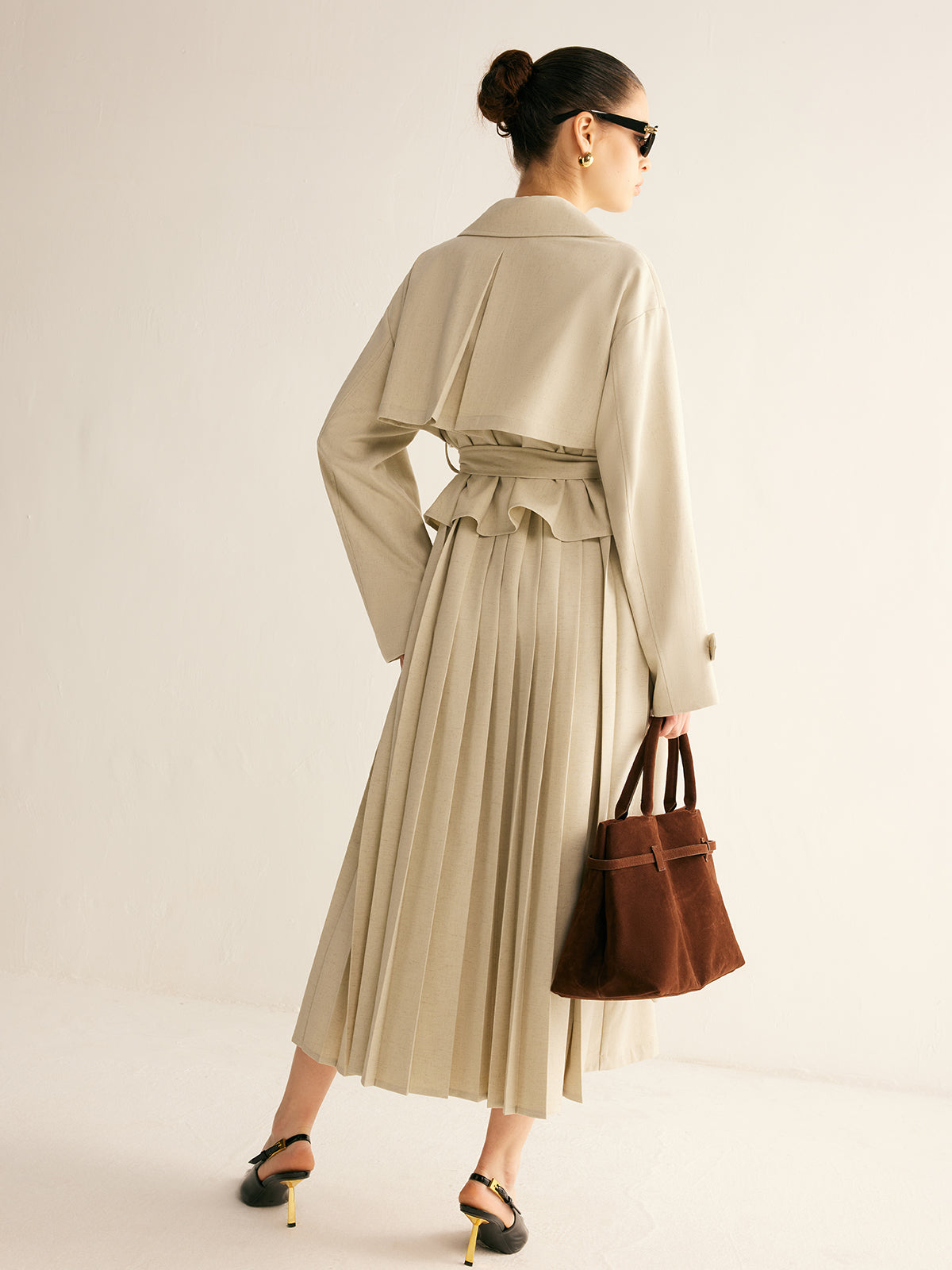 Elegant Pleated Trench Coat With Belt