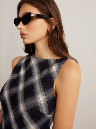 Sleeveless Checked Zipper Dress