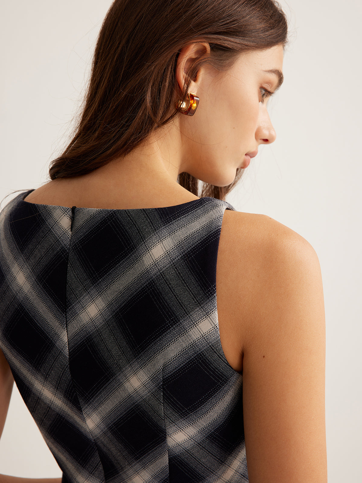 Sleeveless Checked Zipper Dress