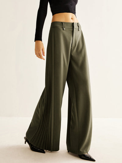 Side Pleated Wide-Leg Pants