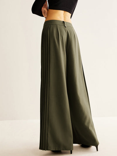 Side Pleated Wide-Leg Pants