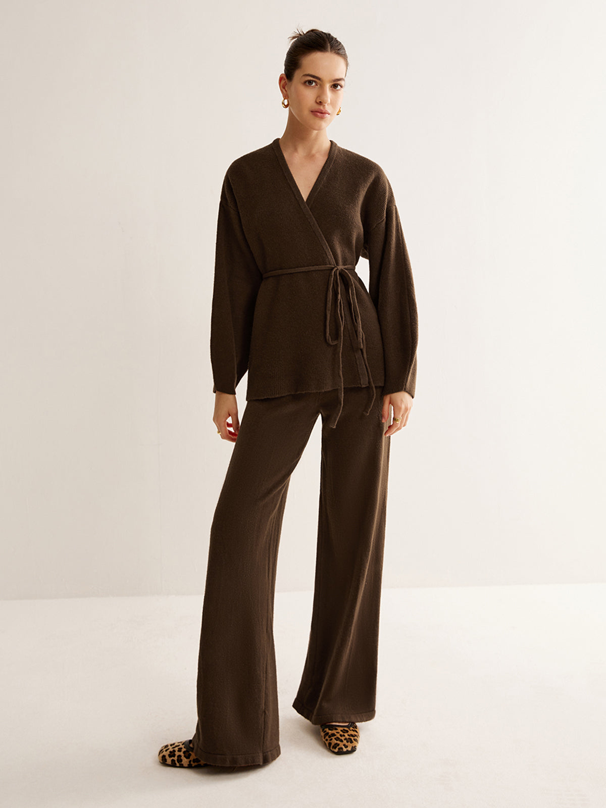 Wrap Belted Sweater Pants Set