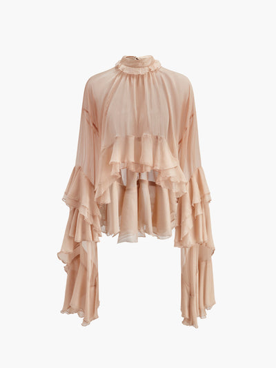 Turtleneck Ruffle Chiffon Shirt