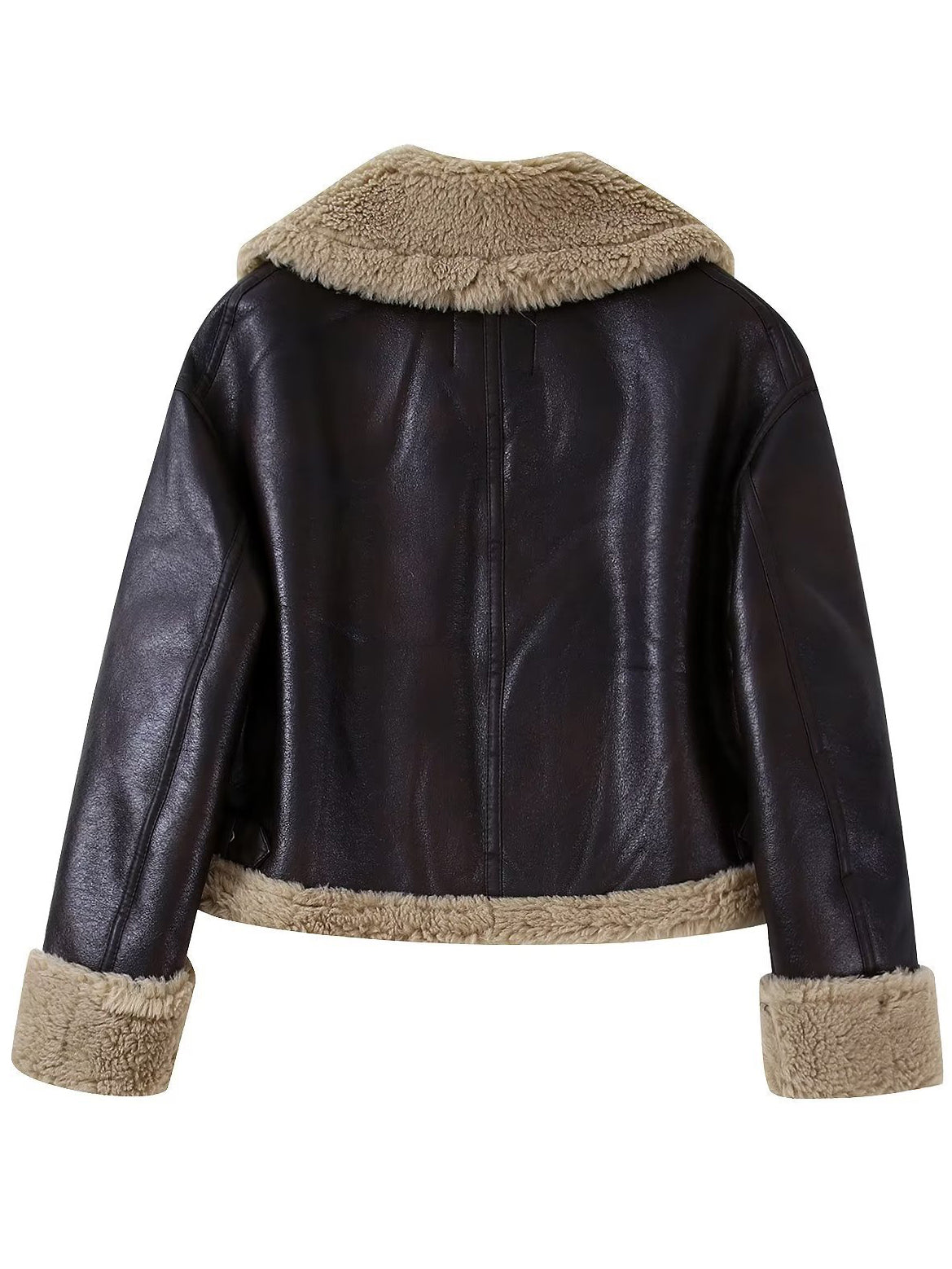 Teddy Faux Leather Zipper Jacket