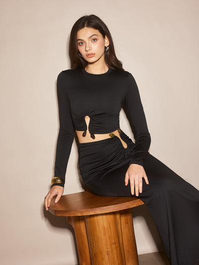 U-Ring Cutout Crop Skirt Set