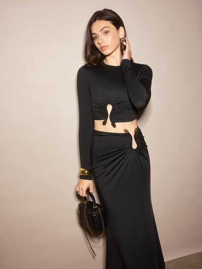 U-Ring Cutout Crop Skirt Set