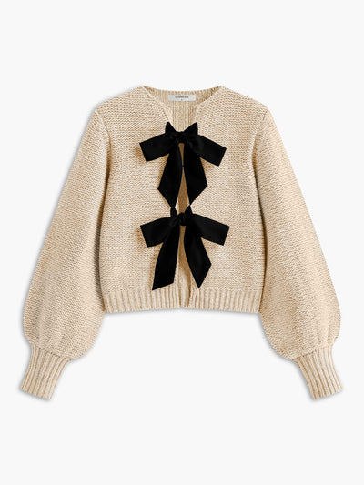 Crew Neck Bow Knit Top