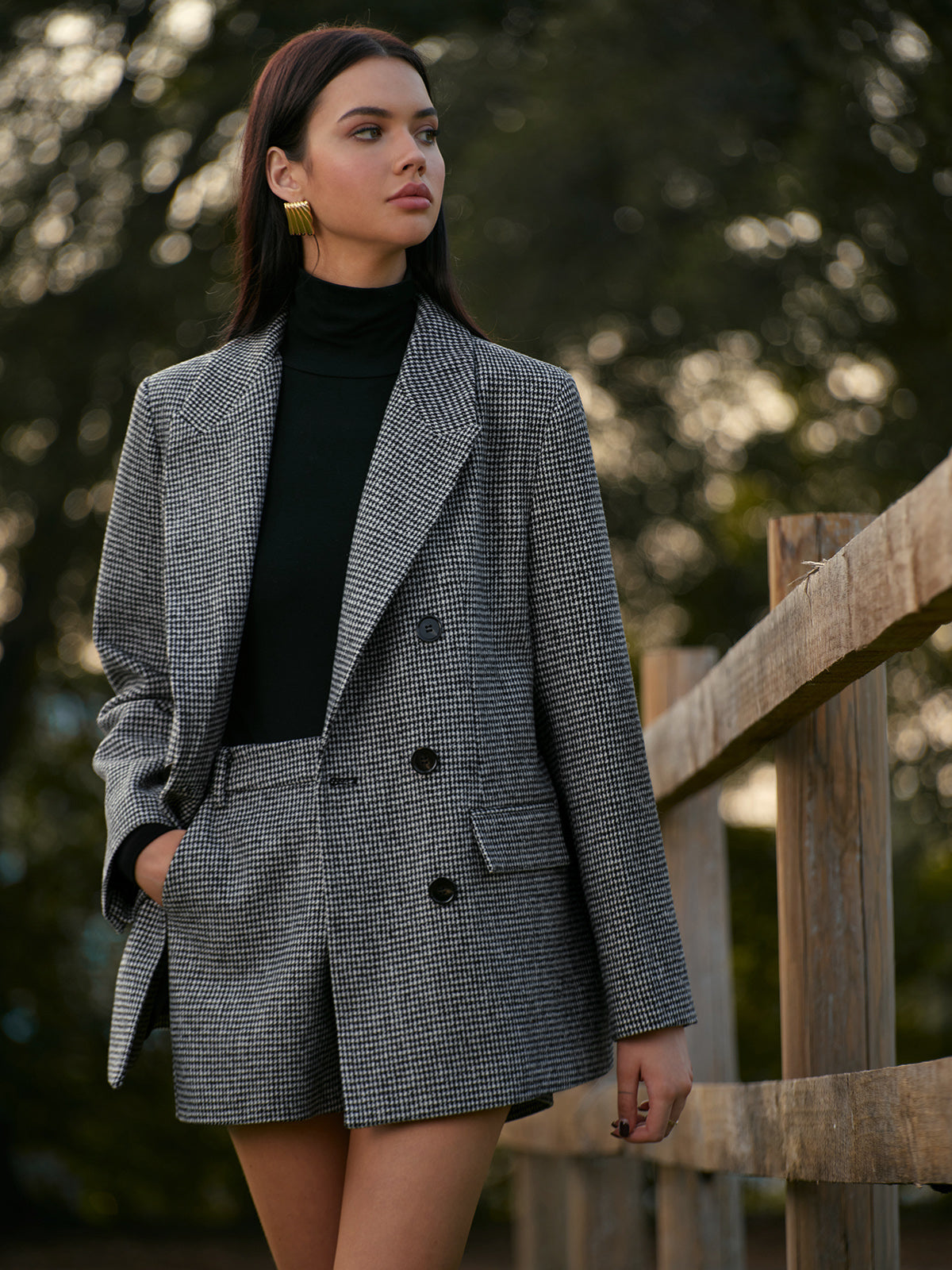 Houndstooth Button Tweed Blazer