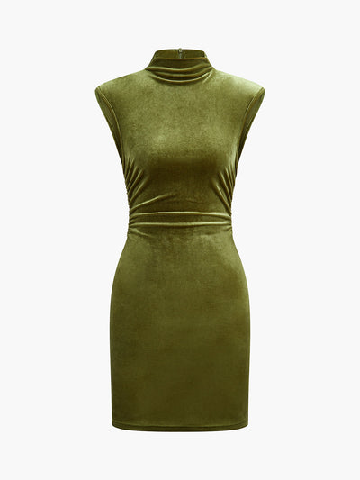 Mock Neck Sleeveless Velvet Dress