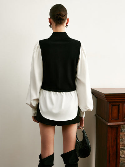 2 in 1 Color Block Metal-Detail Knit Top