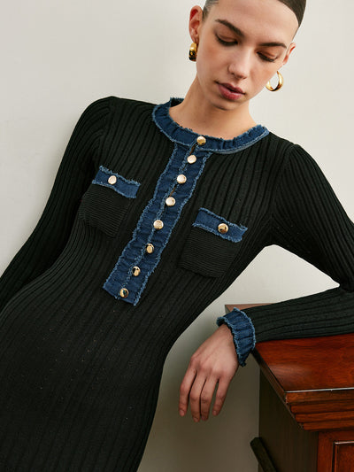 Contrast & Binding Panel Knit Dress